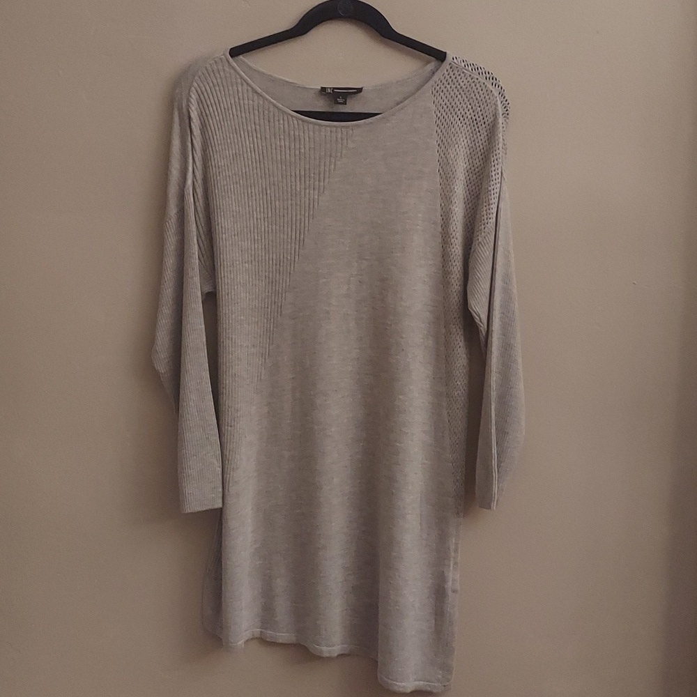 INC INTERNATIONAL CONCEPTS Light Grey Cashmere Blend Long Sleeve Tunic Sweater L - Picture 2 of 11